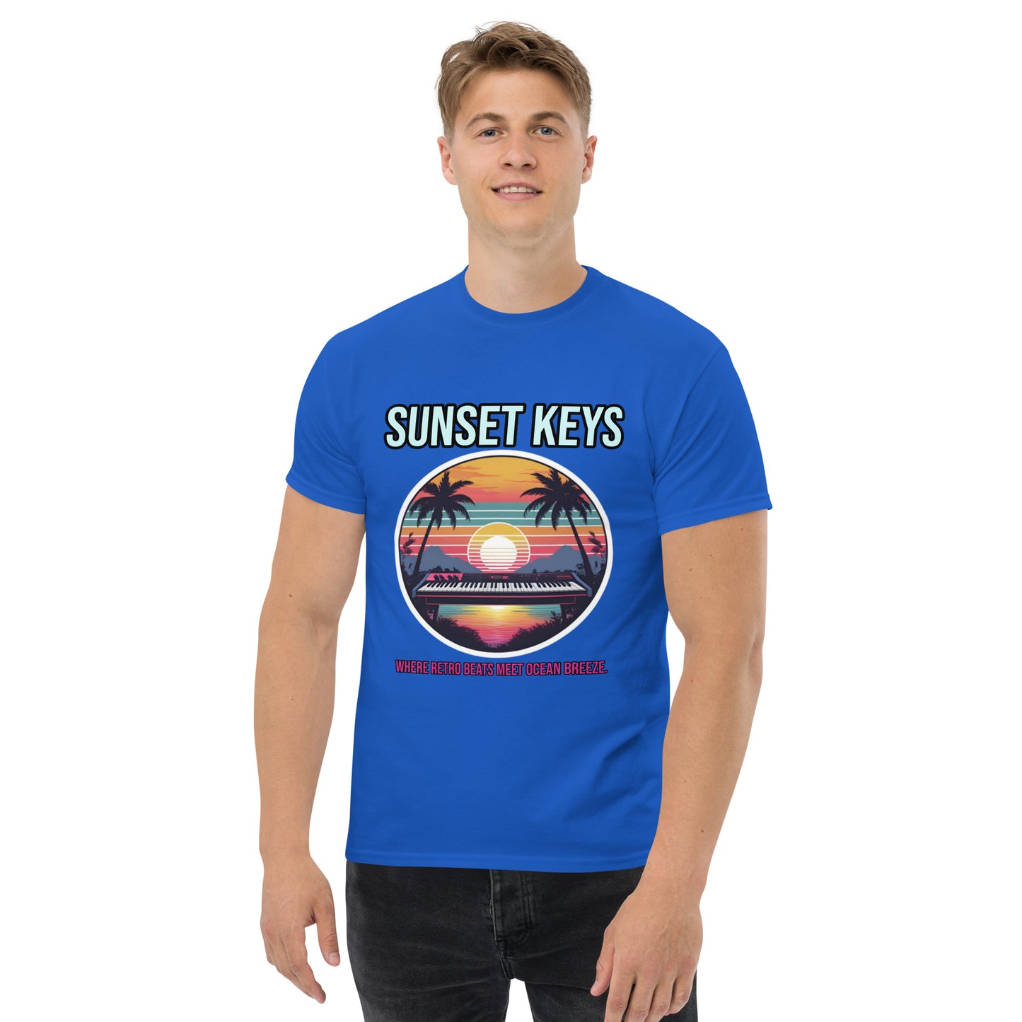 Synthwave T-Shirt mit Neonfarben und Retro-Motiven