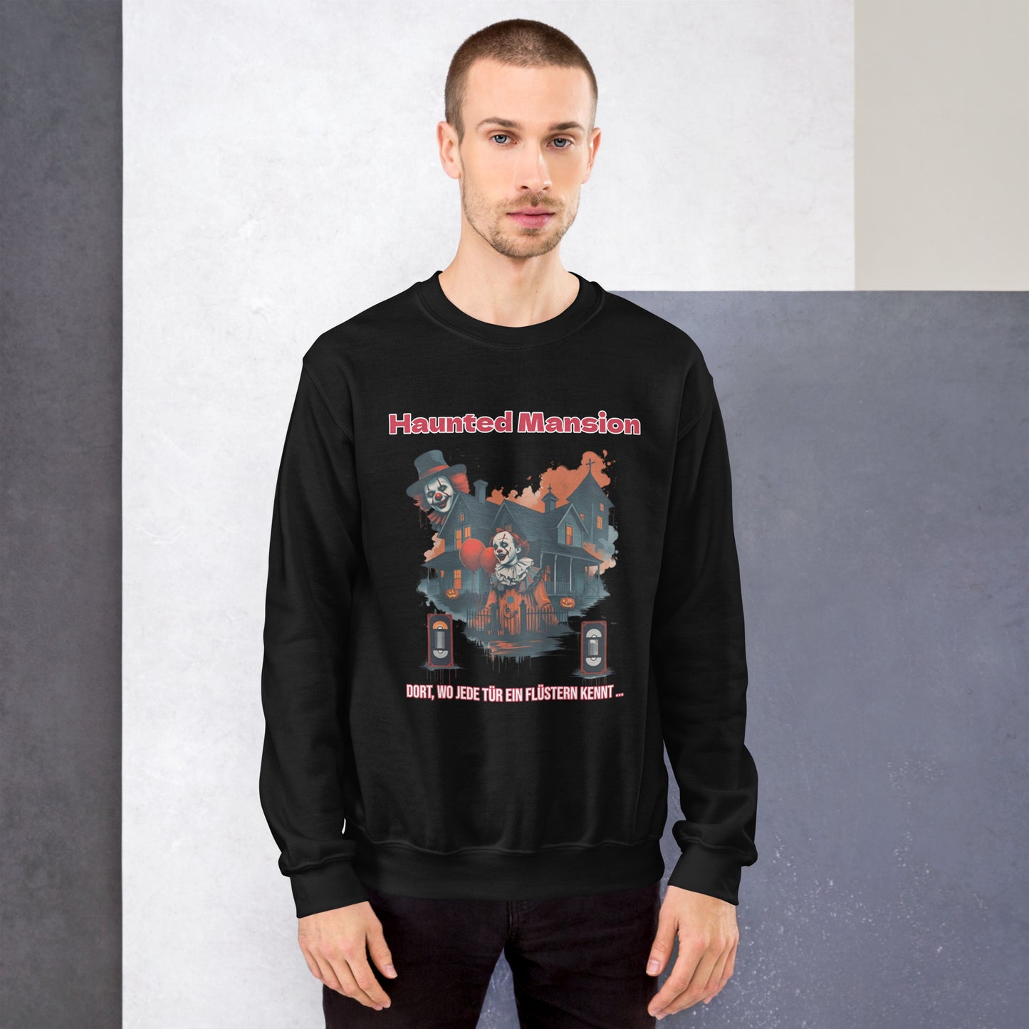 Retrofolks Sweater mit Spukhaus im düsteren Stil
