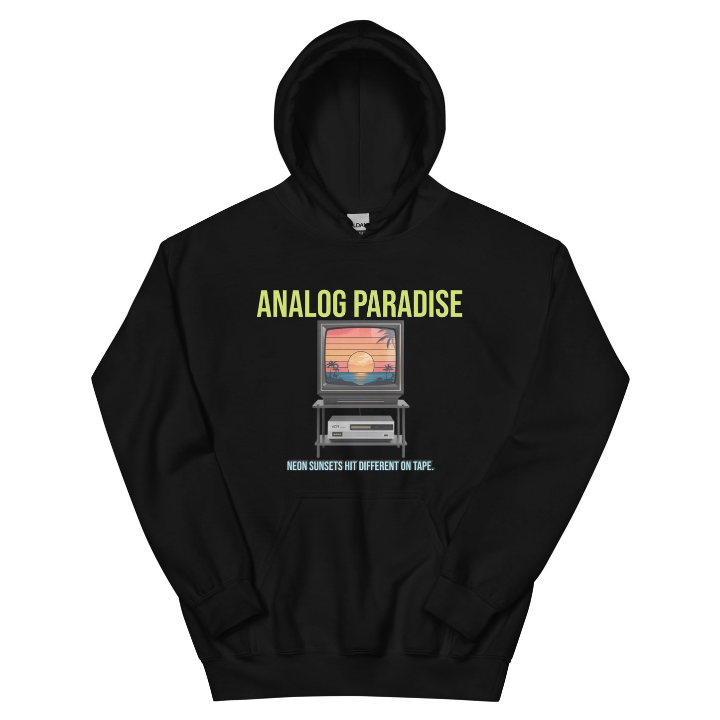 Synthwave Retro Hoodie mit Neonfarben und Retro-Motiven