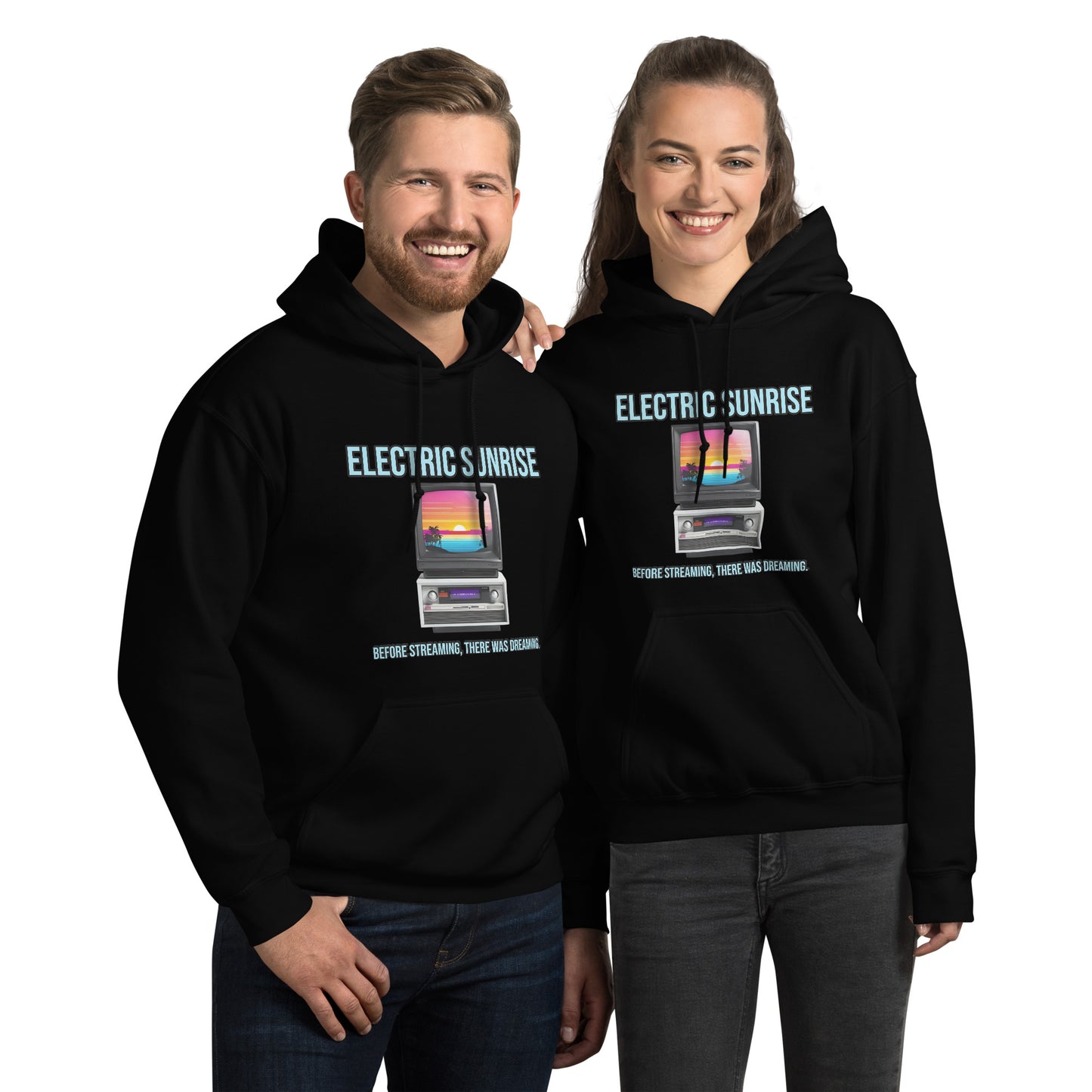 Synthwave Retro Hoodie mit Neonfarben und Retro-Motiven