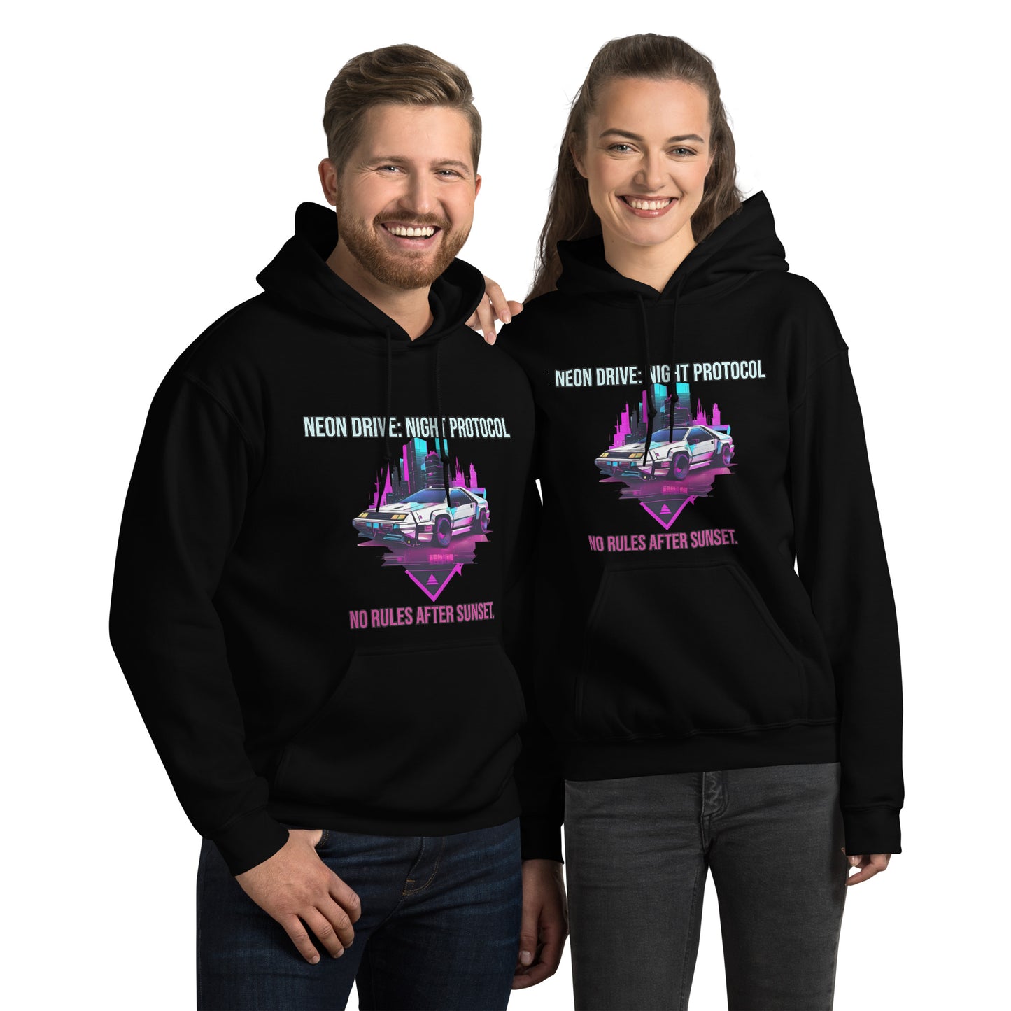 Synthwave Retro Hoodie mit Neonfarben und Retro-Motiven