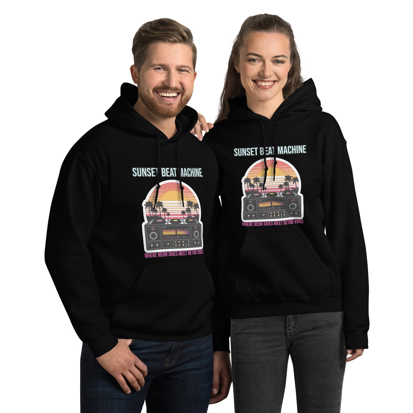 Synthwave Retro Hoodie mit Neonfarben und Retro-Motiven