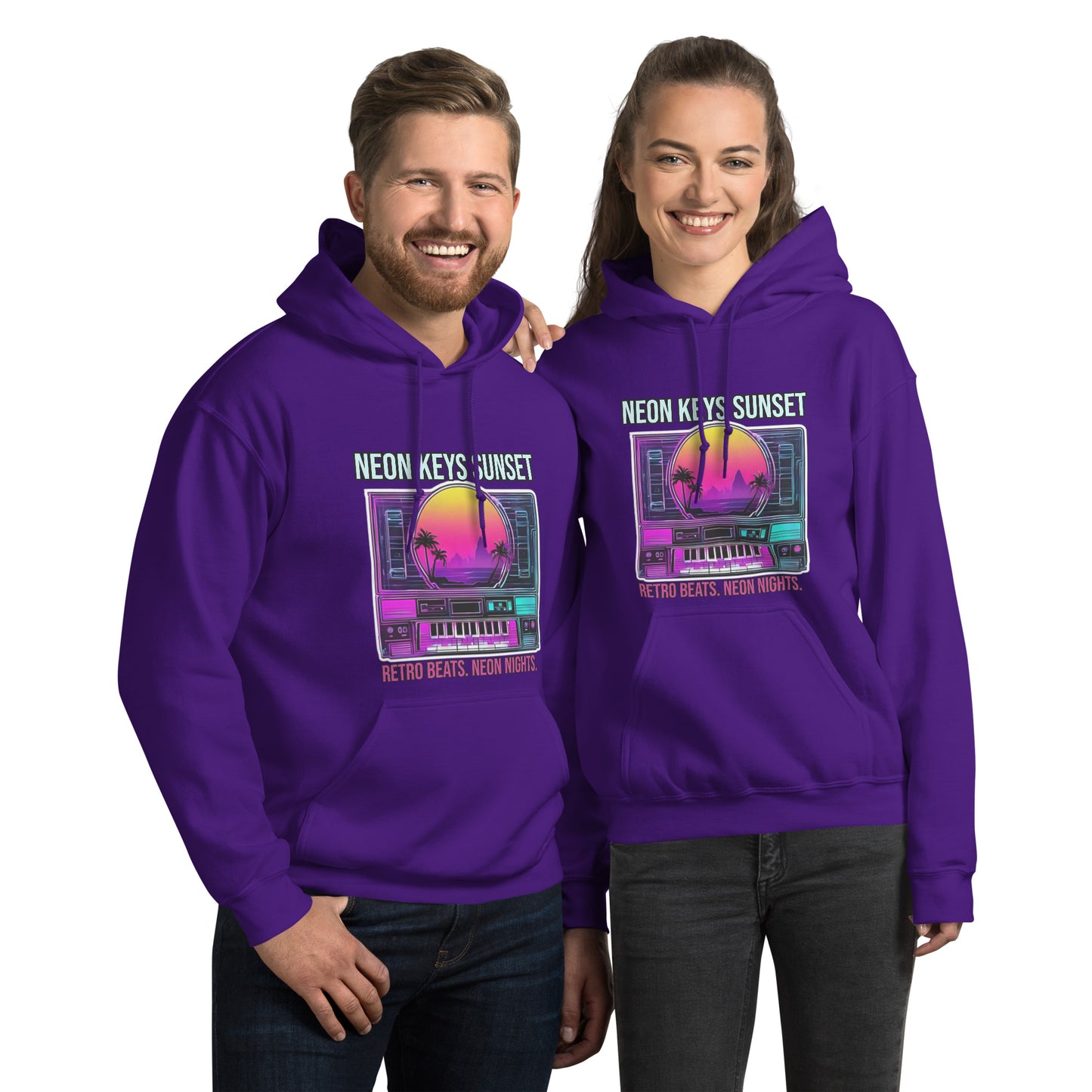 Synthwave Retro Hoodie mit Neonfarben und Retro-Motiven
