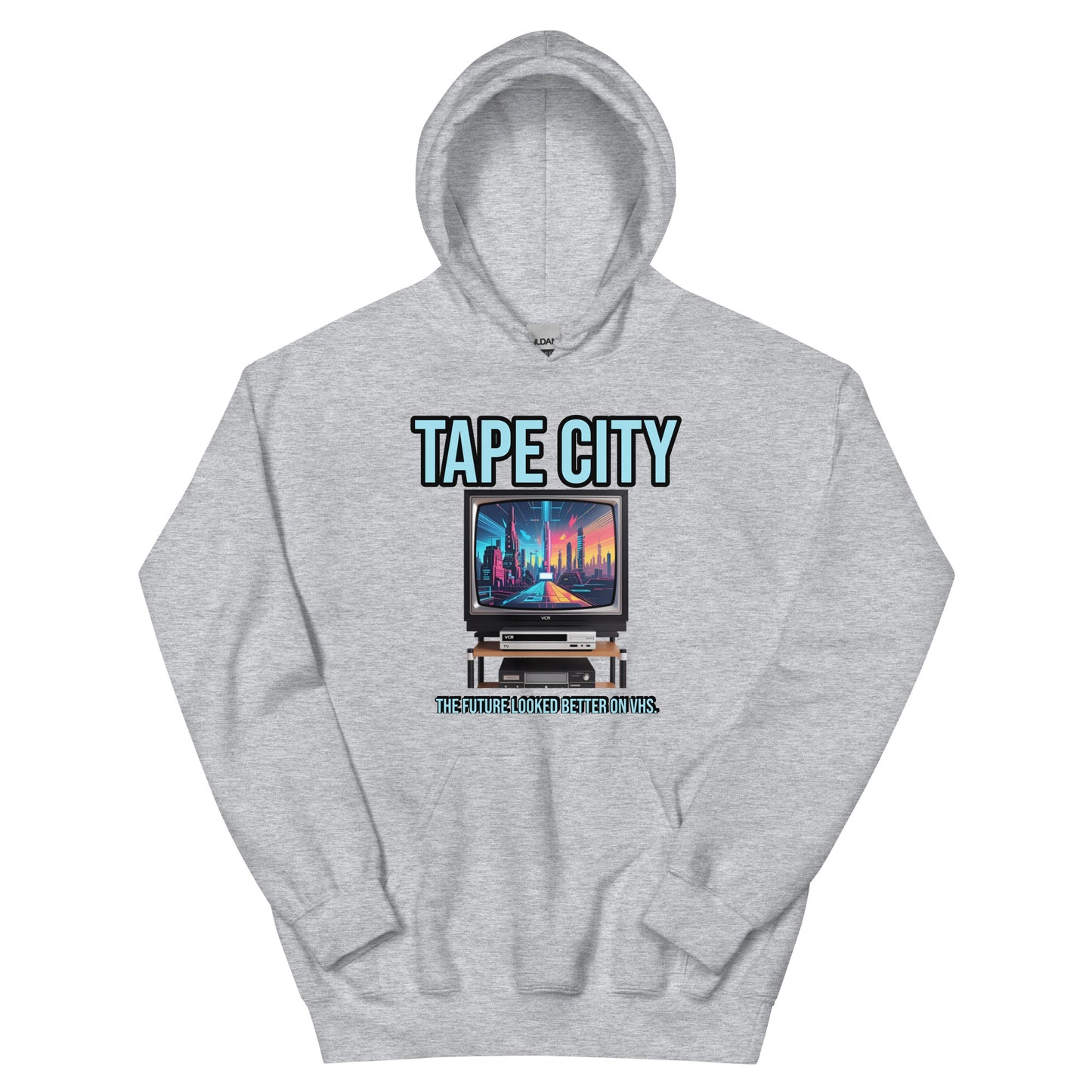 Synthwave Retro Hoodie mit Neonfarben und Retro-Motiven