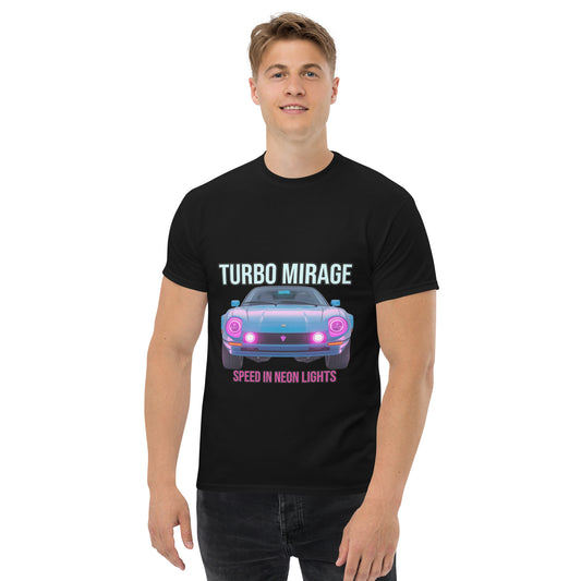Synthwave T-Shirt mit Neonfarben und Retro-Motiven
