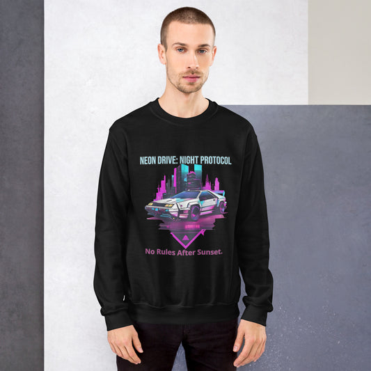 Synthwave Sweatshirt mit Retro-Car vor Neon-Stadt