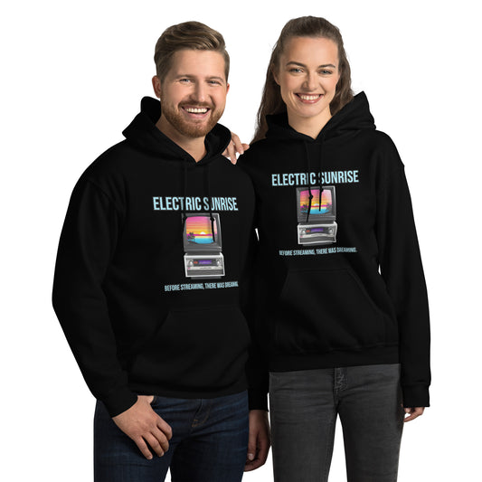 Synthwave Retro Hoodie mit Neonfarben und Retro-Motiven
