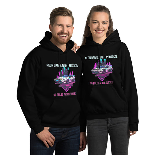 Synthwave Retro Hoodie mit Neonfarben und Retro-Motiven

