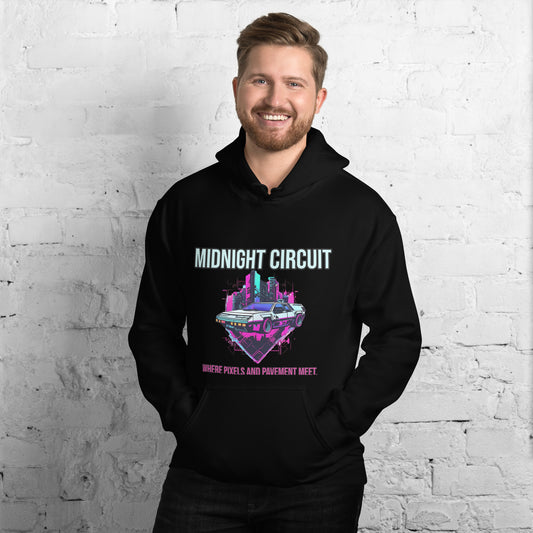 Synthwave Retro Hoodie mit Neonfarben und Retro-Motiven
