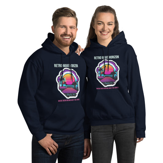 Synthwave Retro Hoodie mit Neonfarben und Retro-Motiven
