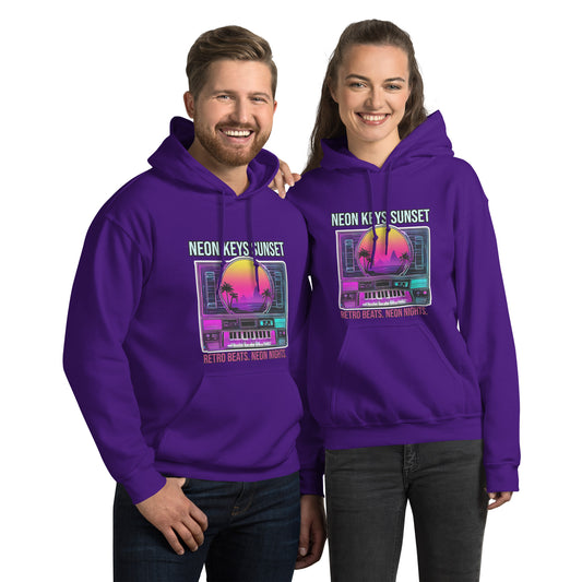 Synthwave Retro Hoodie mit Neonfarben und Retro-Motiven
