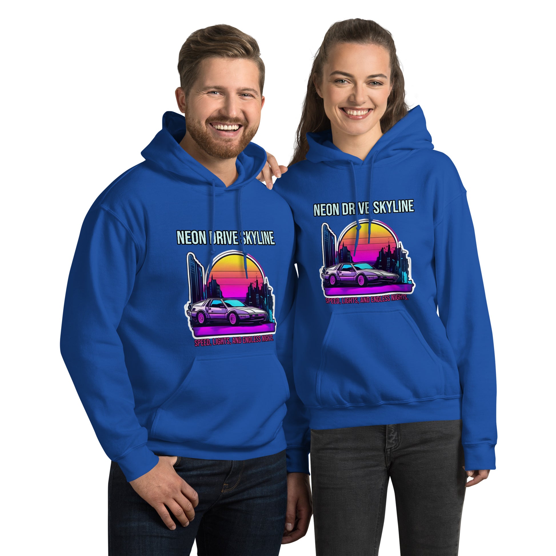 Synthwave Retro Hoodie mit Neonfarben und Retro-Motiven
