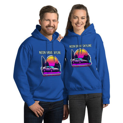 Synthwave Retro Hoodie mit Neonfarben und Retro-Motiven
