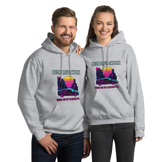 Synthwave Retro Hoodie mit Neonfarben und Retro-Motiven
